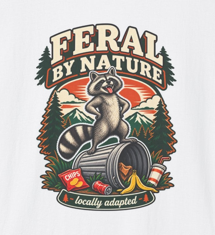 Feral By Nature raccoon graphic T-Shirt | nature outdoors vintage camping