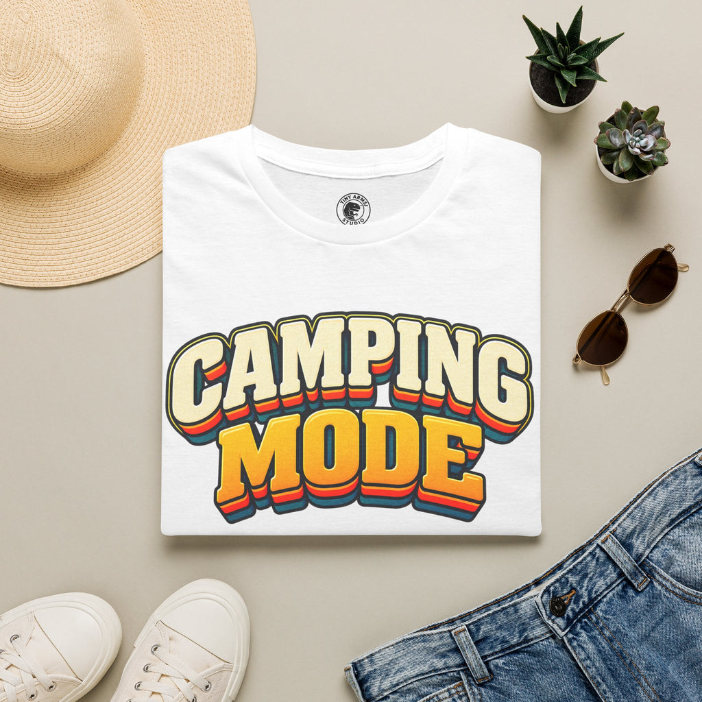 Camping Mode T-Shirt | Retro Layered Text Outdoor Adventure