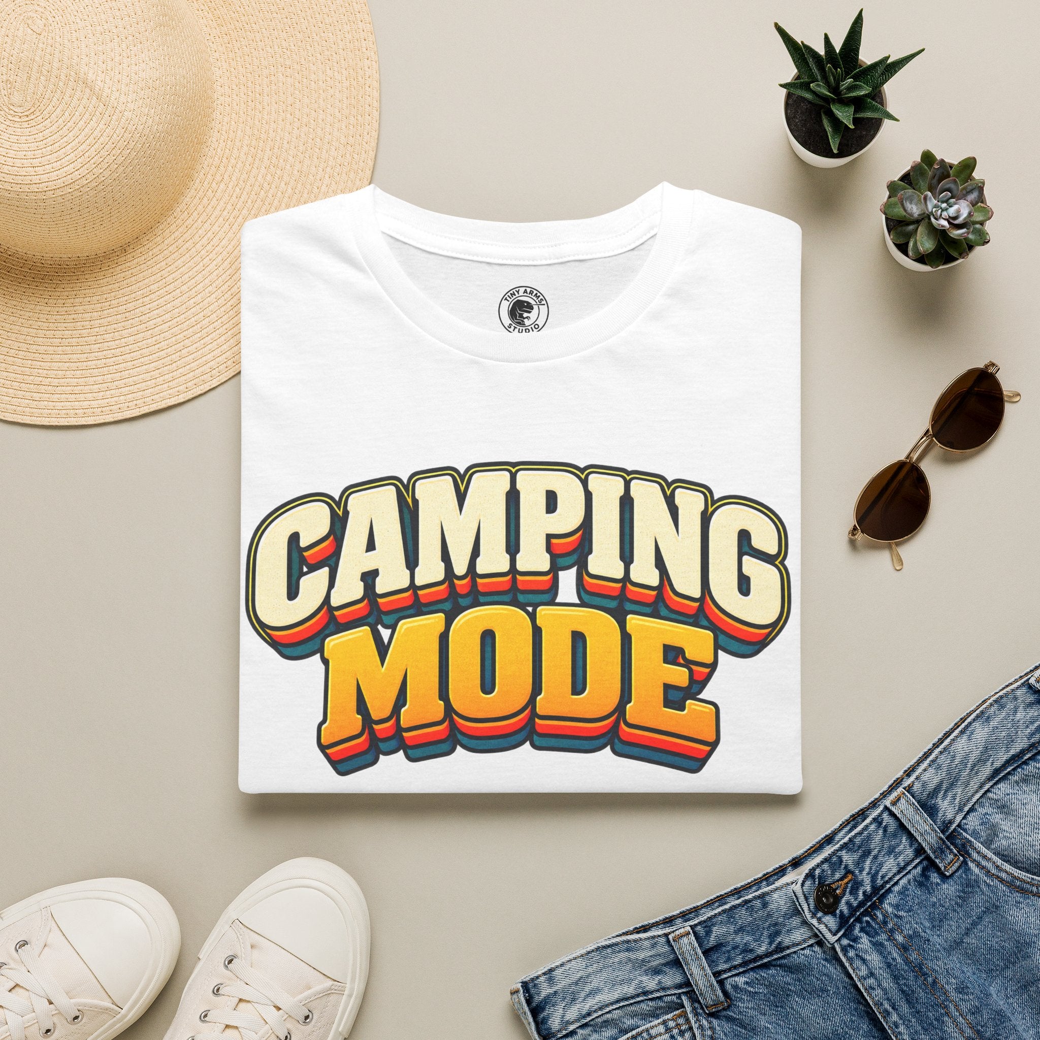 Camping Mode T-Shirt | Retro Layered Text Outdoor Adventure