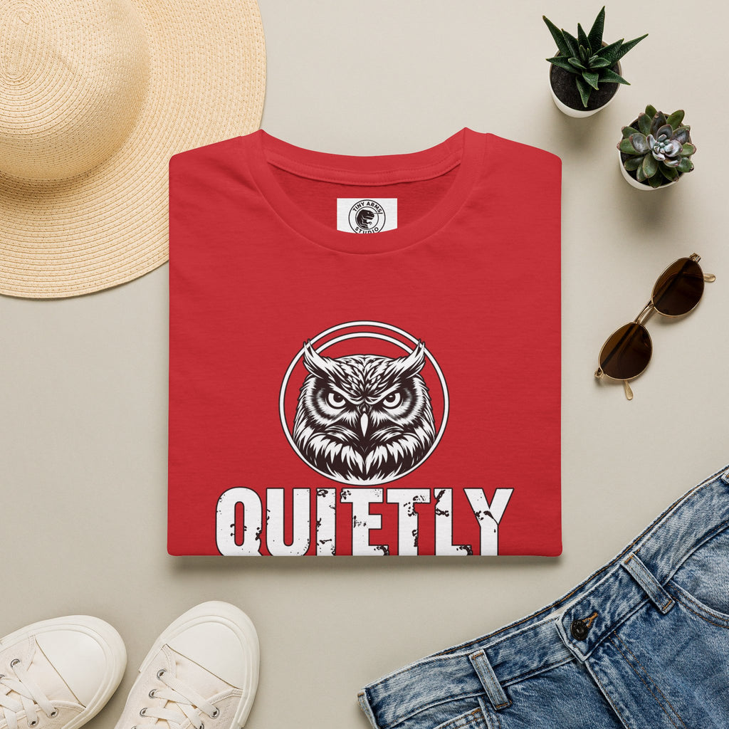 Quietly Making It Weird owl illustration T-Shirt | Vintage black line art
