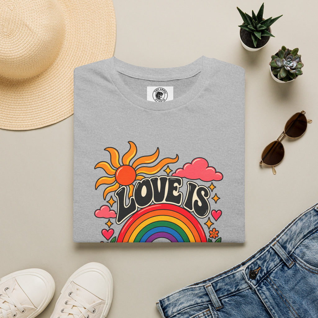 Love Is Love rainbow retro print T-Shirt | Pride, 70s sun design