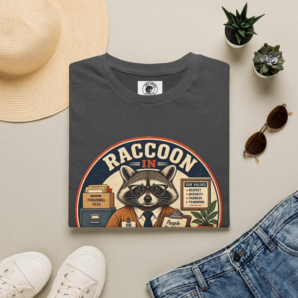 Raccoon in HR T-Shirt | Office Humor, Retro Animal Illustration