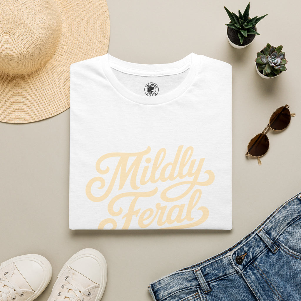 Mildly Feral T-Shirt | Script Retro Typography, Casual Graphic Tee
