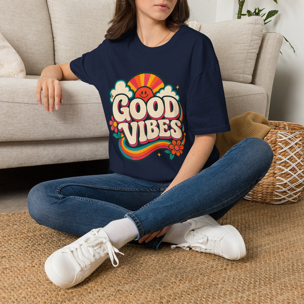 Good Vibes T-Shirt | Retro Rainbow Smiley Tee