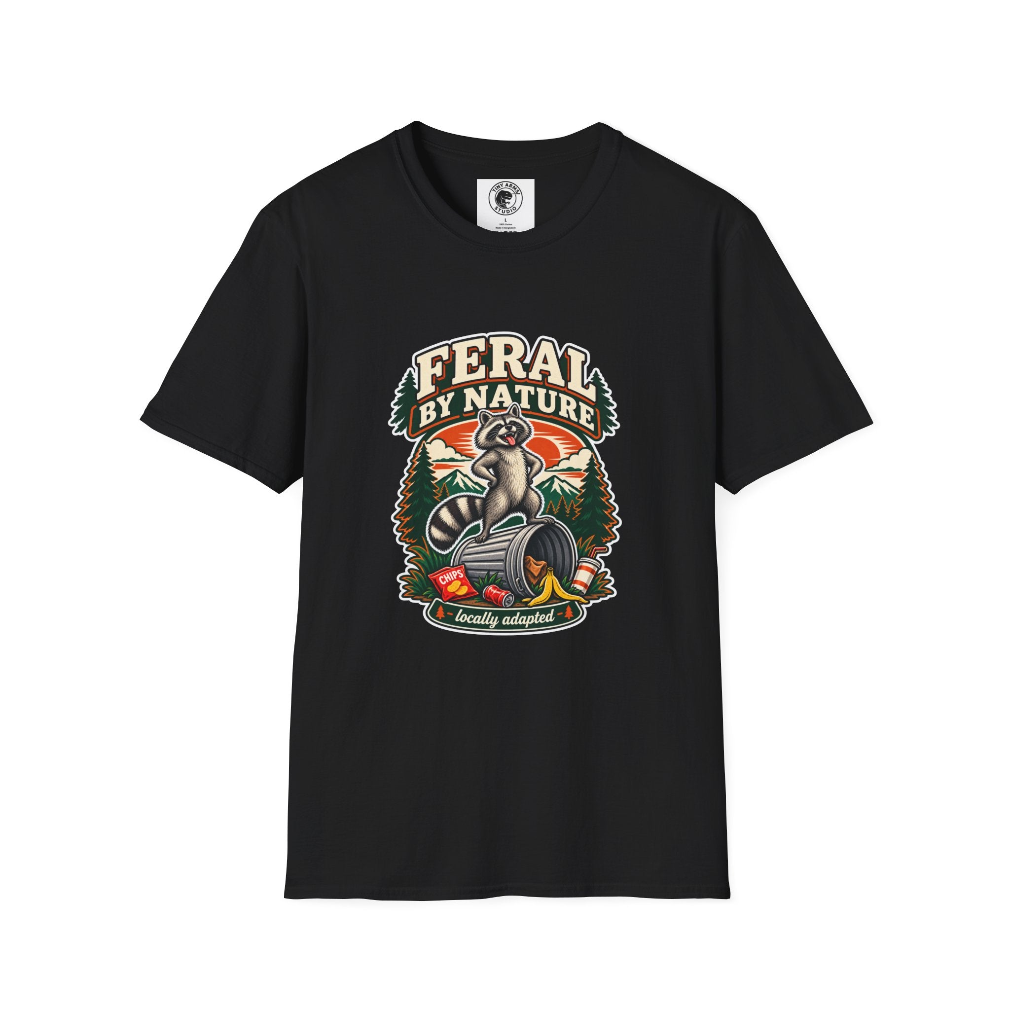 Feral By Nature raccoon graphic T-Shirt | nature outdoors vintage camping