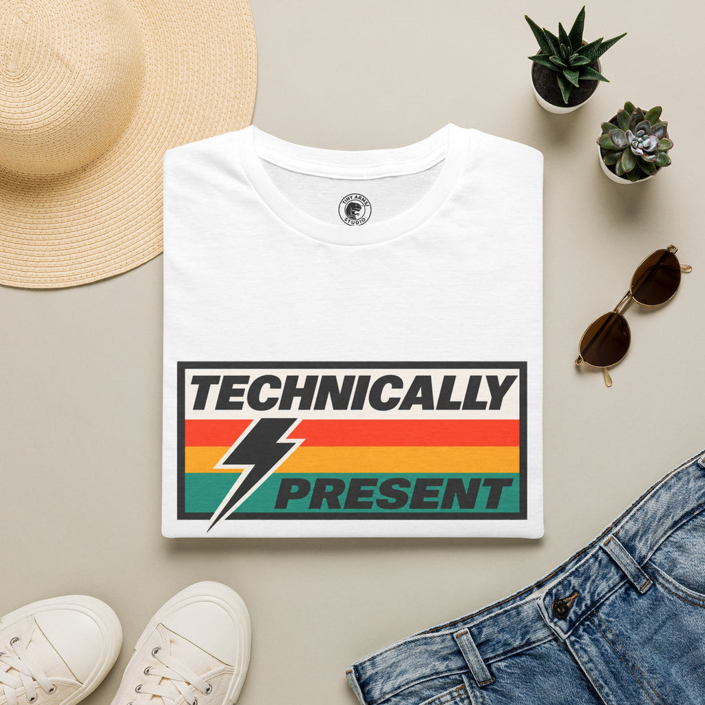 Technically Present T-Shirt | Lightning Retro Stripe Graphic Tee
