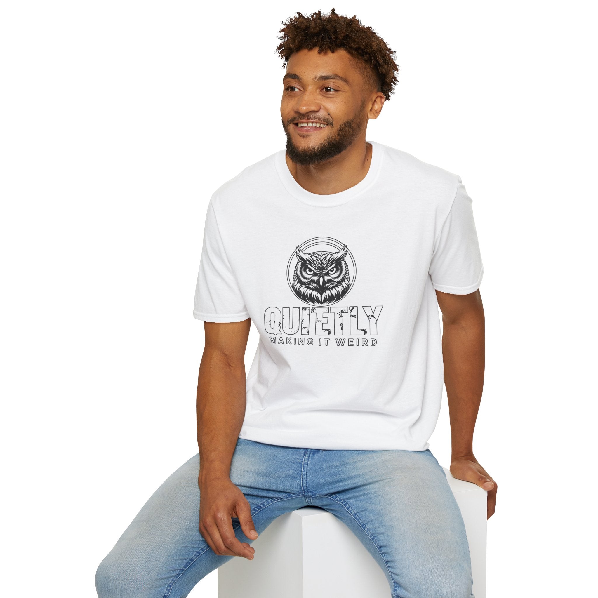 Quietly Making It Weird owl illustration T-Shirt | Vintage black line art