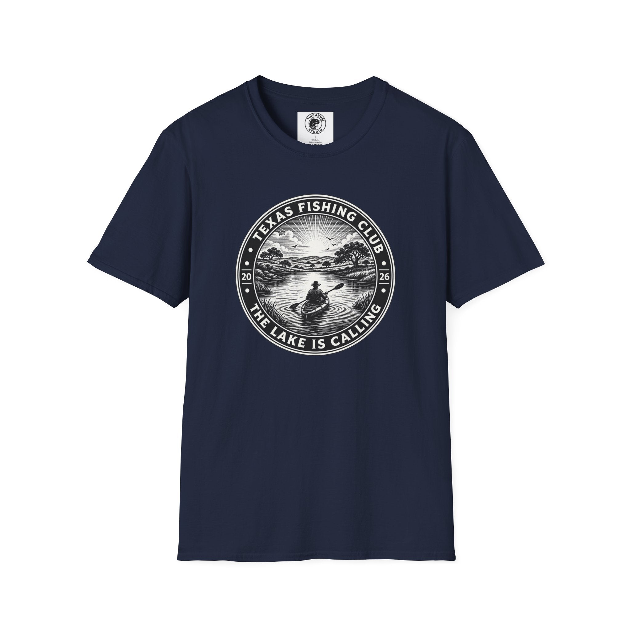 Texas Fishing Club lake scene T-Shirt | angler badge design