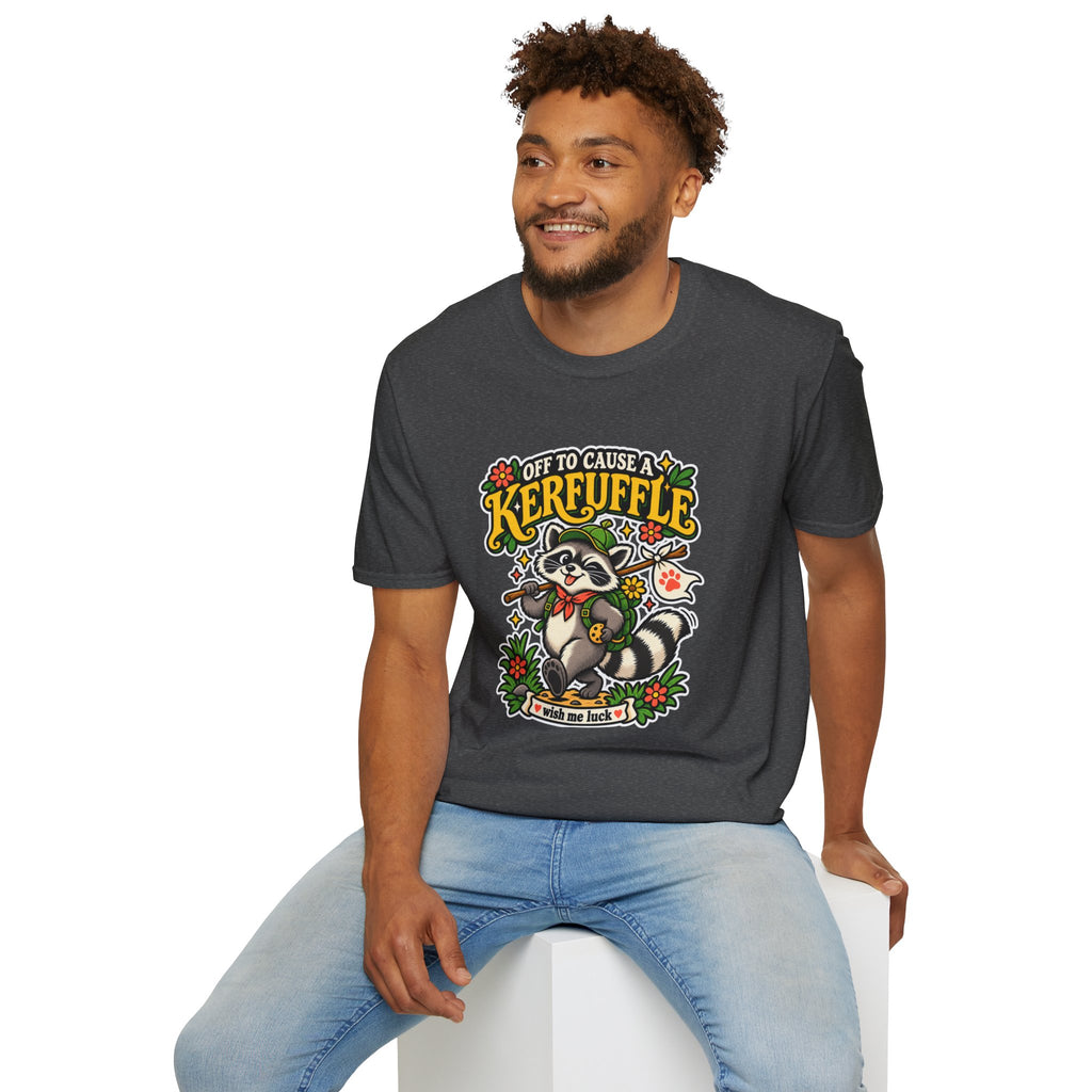 Off To Cause A Kerfuffle Raccoon T-Shirt | Cute Mischief Woodland Design