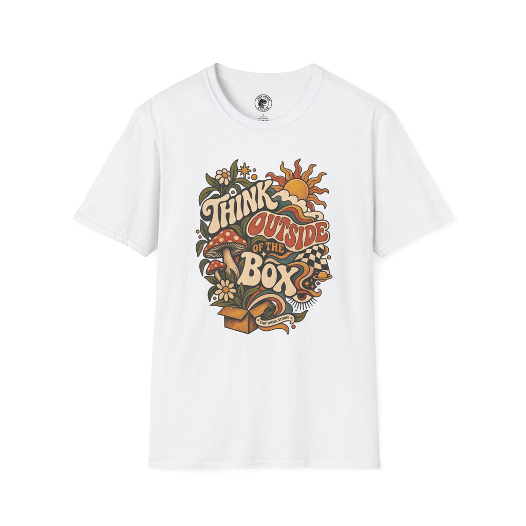 Think Outside the Box Retro Graphic Tee | Vintage Psychedelic Shirt