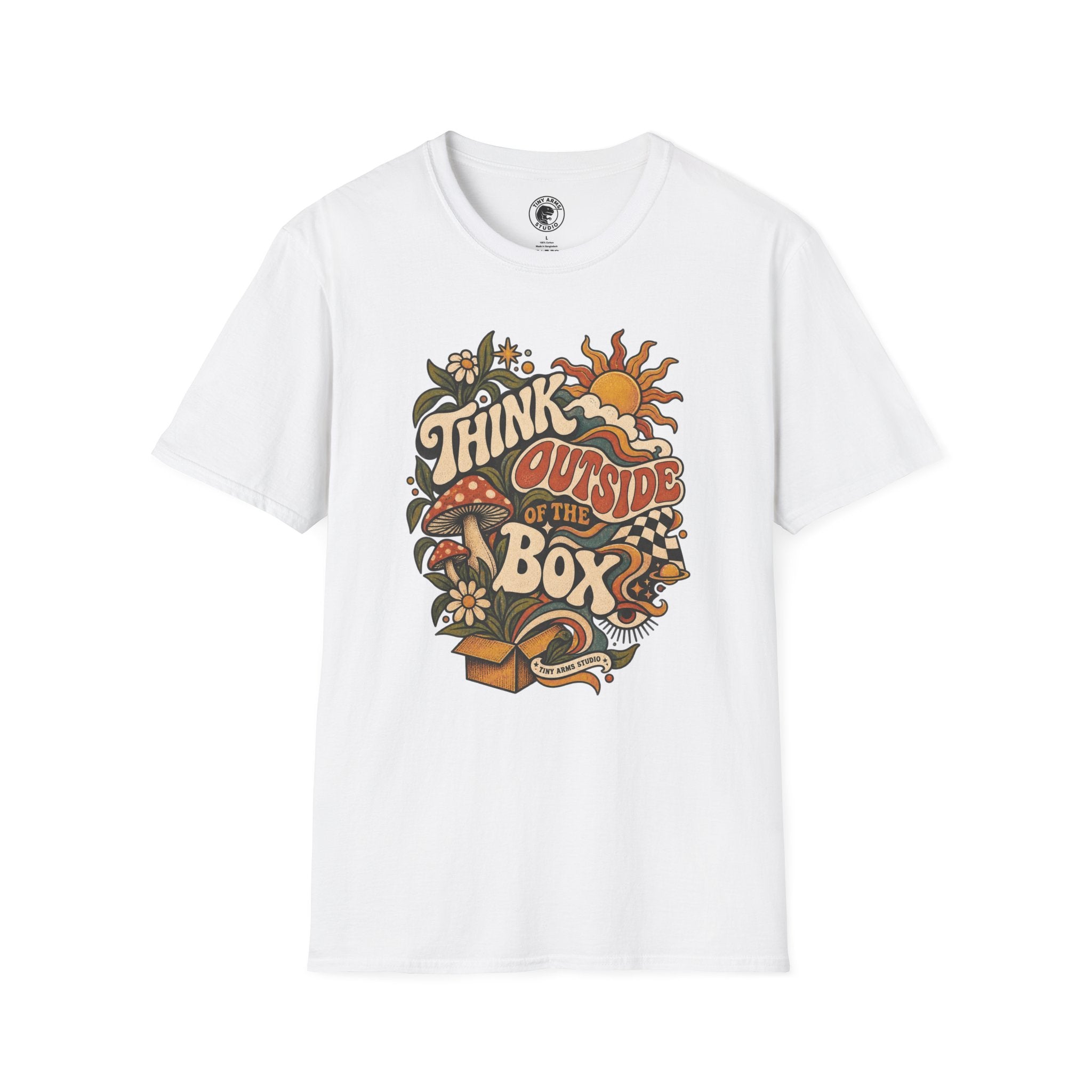 Think Outside the Box Retro Graphic Tee | Vintage Psychedelic Shirt