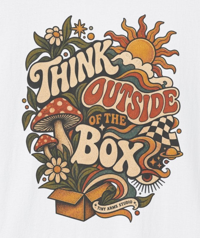 Think Outside the Box Retro Graphic Tee | Vintage Psychedelic Shirt