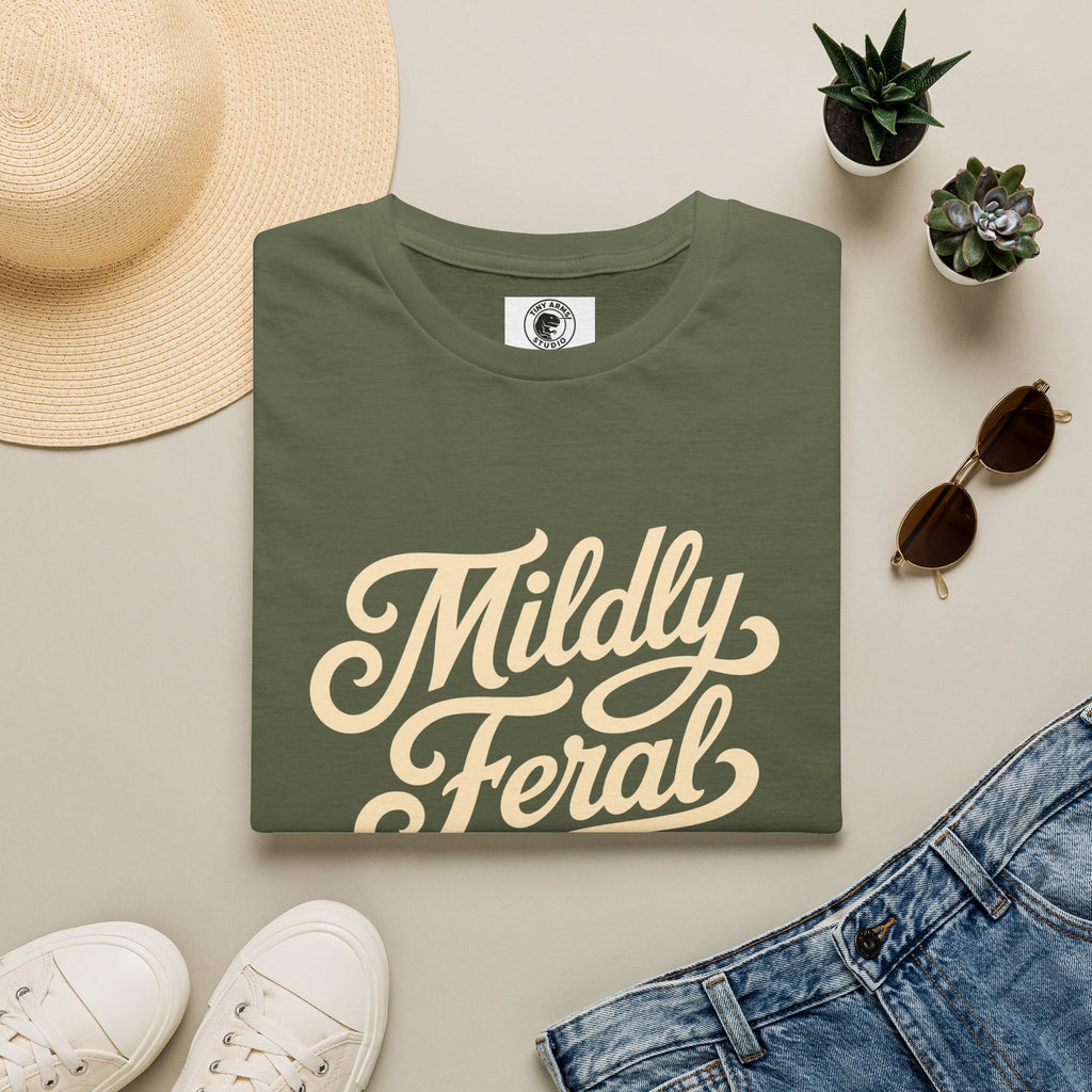 Mildly Feral T-Shirt | Script Retro Typography, Casual Graphic Tee
