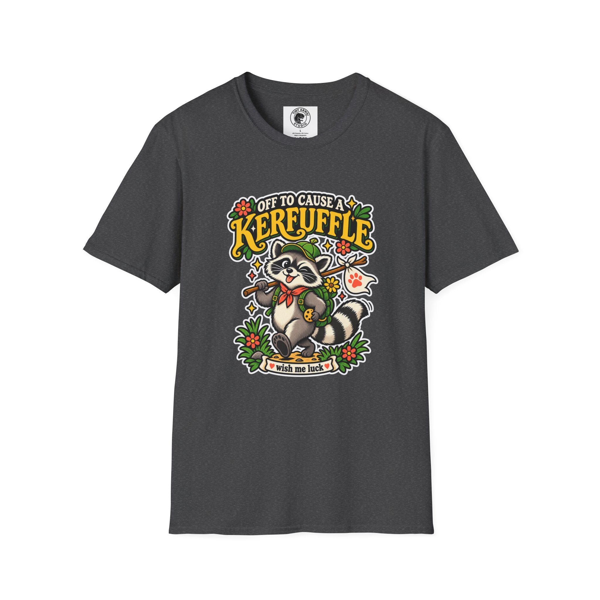 Off To Cause A Kerfuffle Raccoon T-Shirt | Cute Mischief Woodland Design