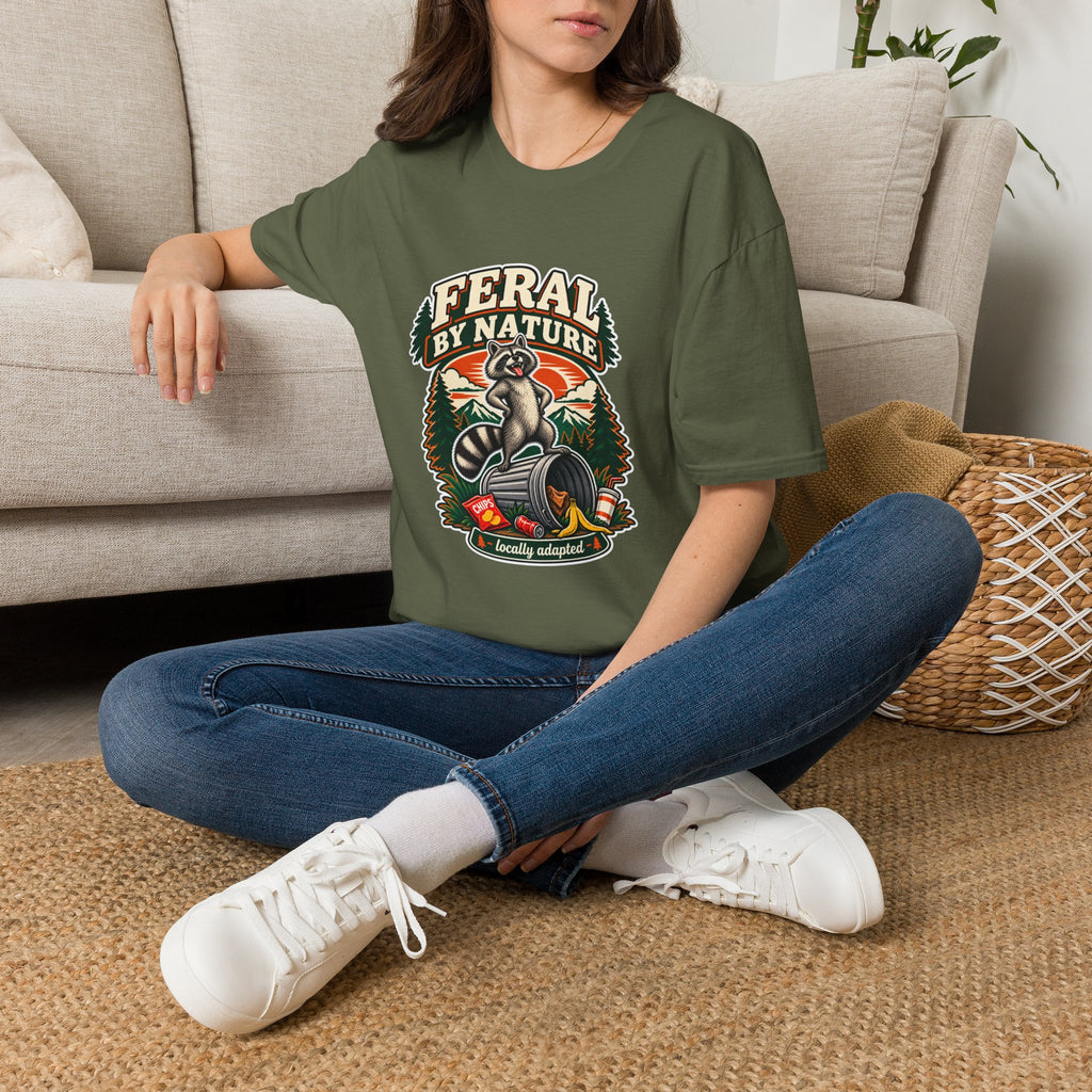 Feral By Nature raccoon graphic T-Shirt | nature outdoors vintage camping