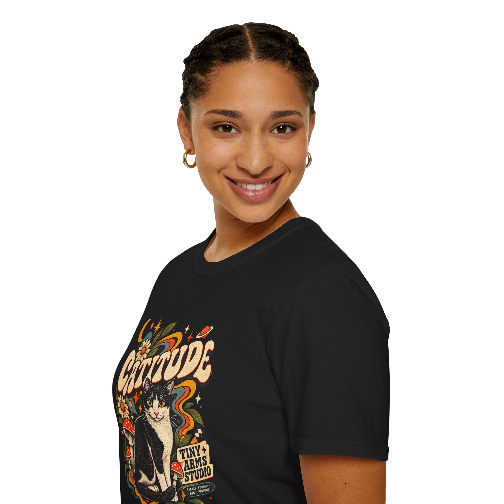 Catitude Retro Cat Graphic Tee | Vintage 70s Tuxedo Cat Shirt