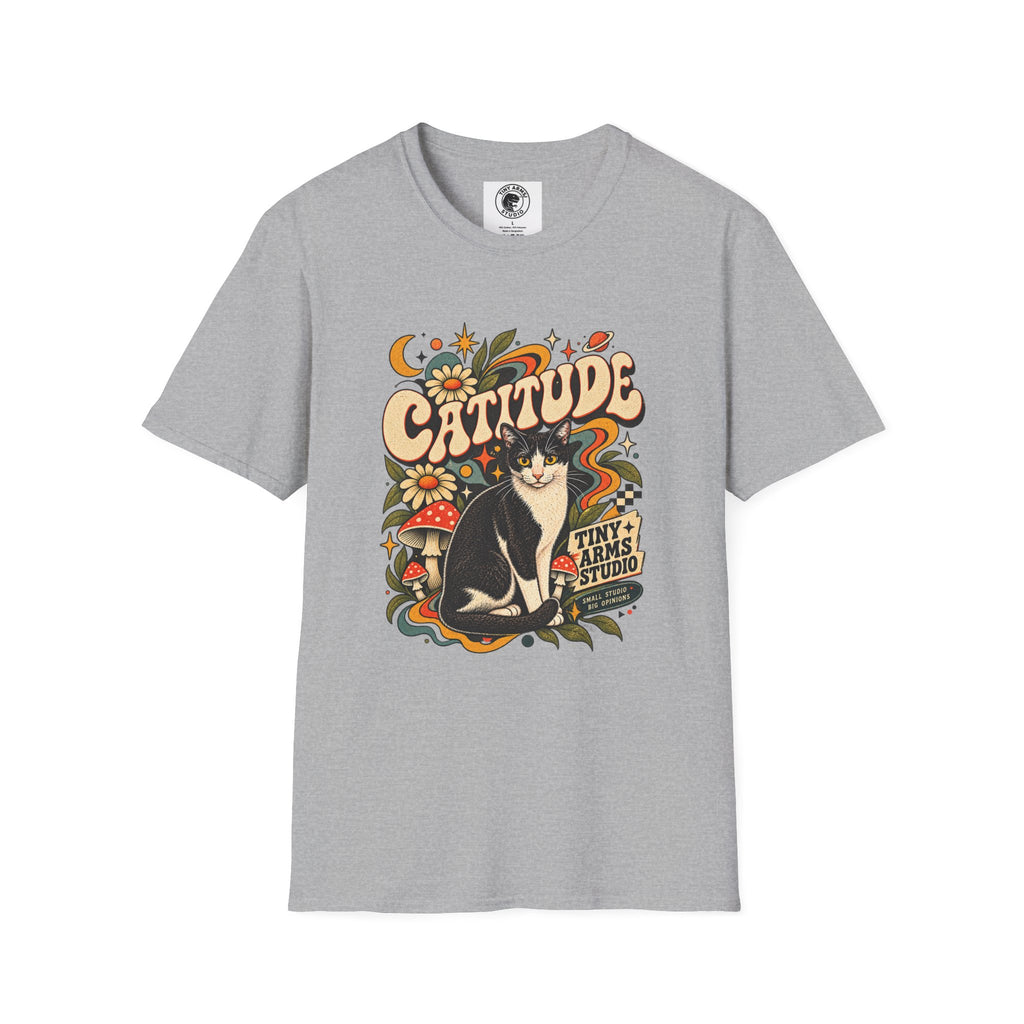 Catitude Retro Cat Graphic Tee | Vintage 70s Tuxedo Cat Shirt