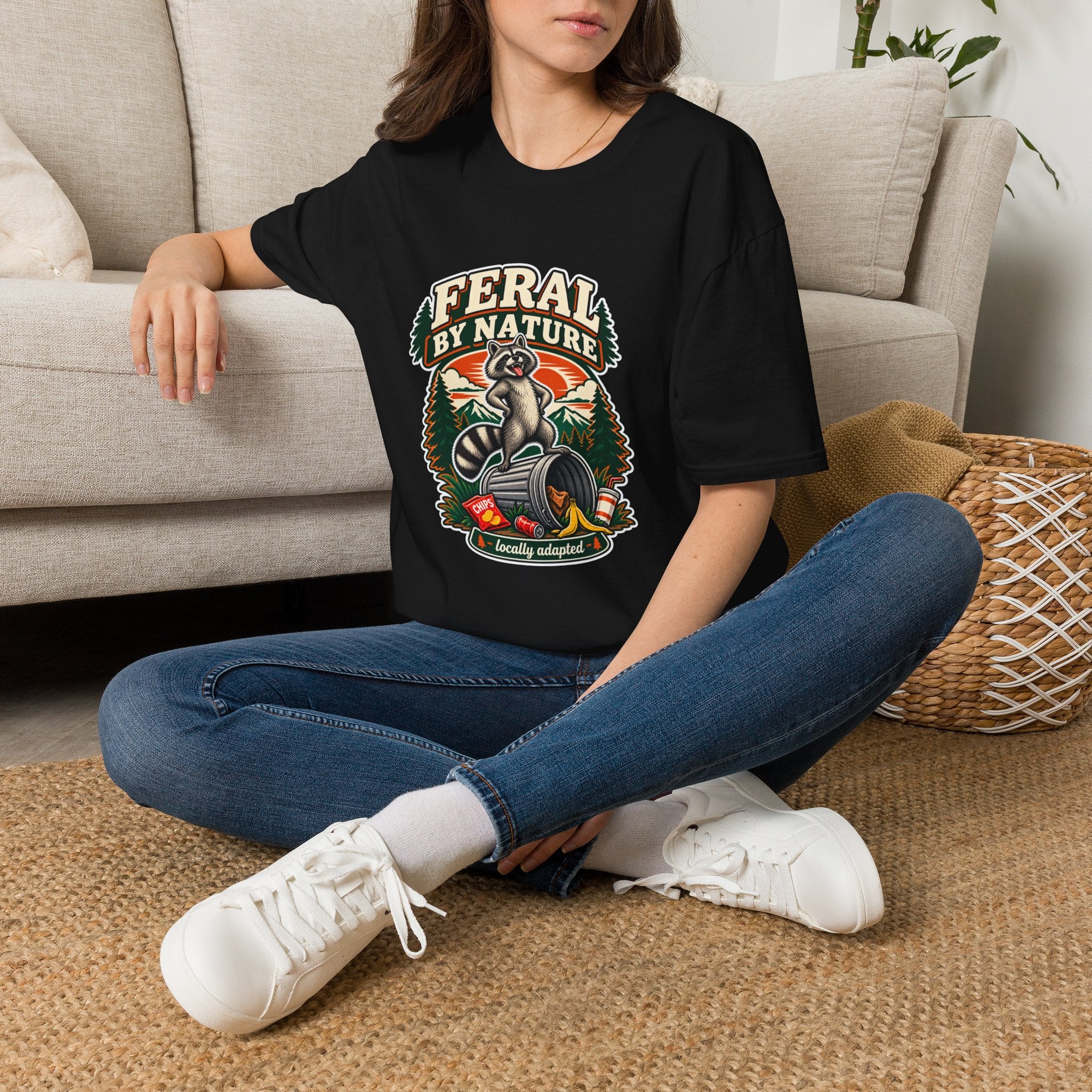 Feral By Nature raccoon graphic T-Shirt | nature outdoors vintage camping