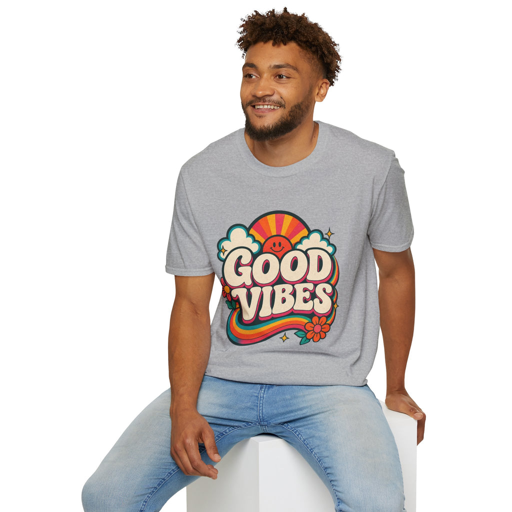 Good Vibes T-Shirt | Retro Rainbow Smiley Tee