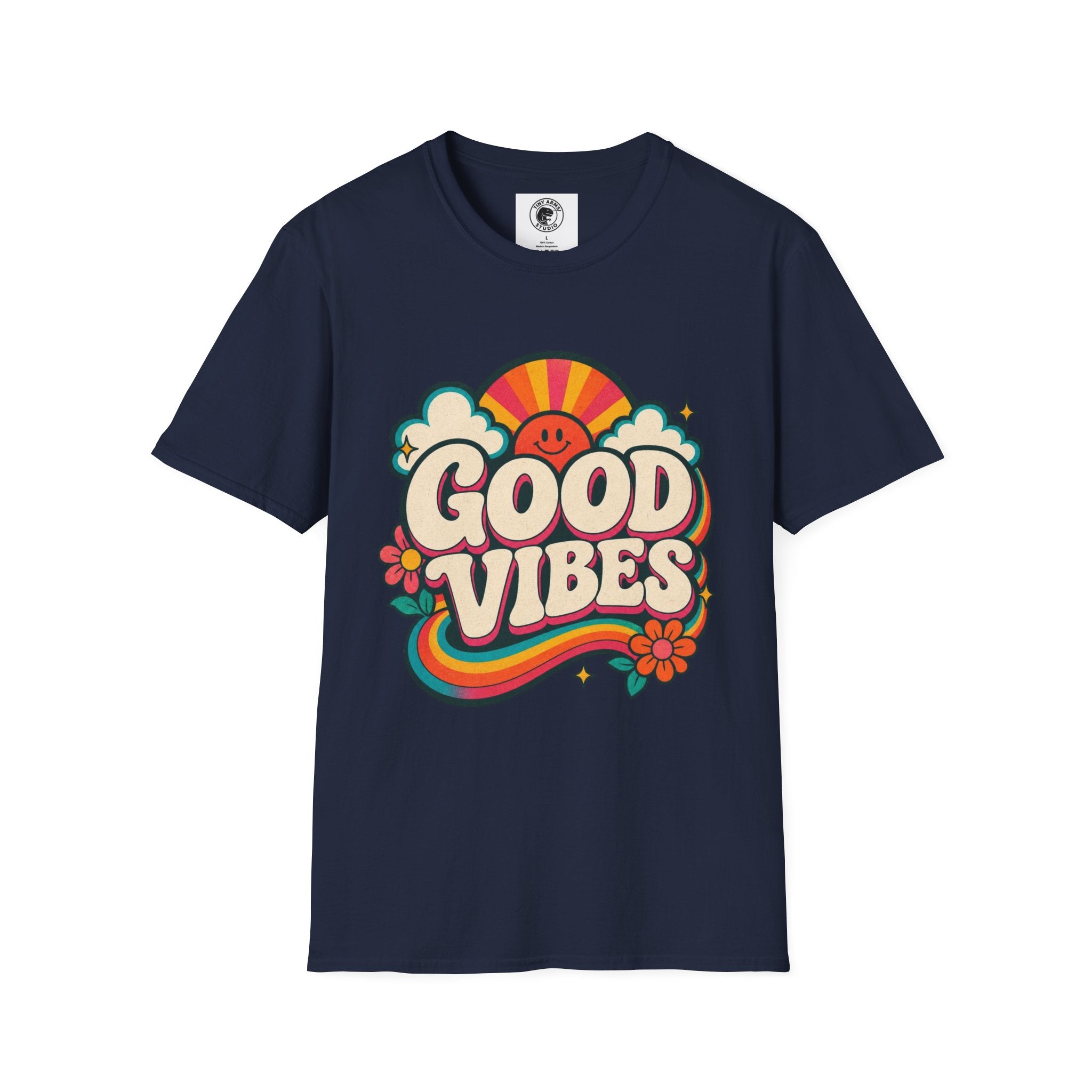 Good Vibes T-Shirt | Retro Rainbow Smiley Tee