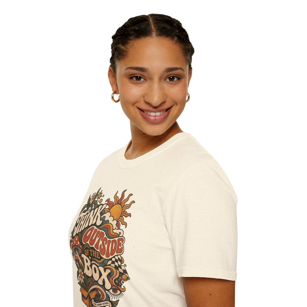Think Outside the Box Retro Graphic Tee | Vintage Psychedelic Shirt