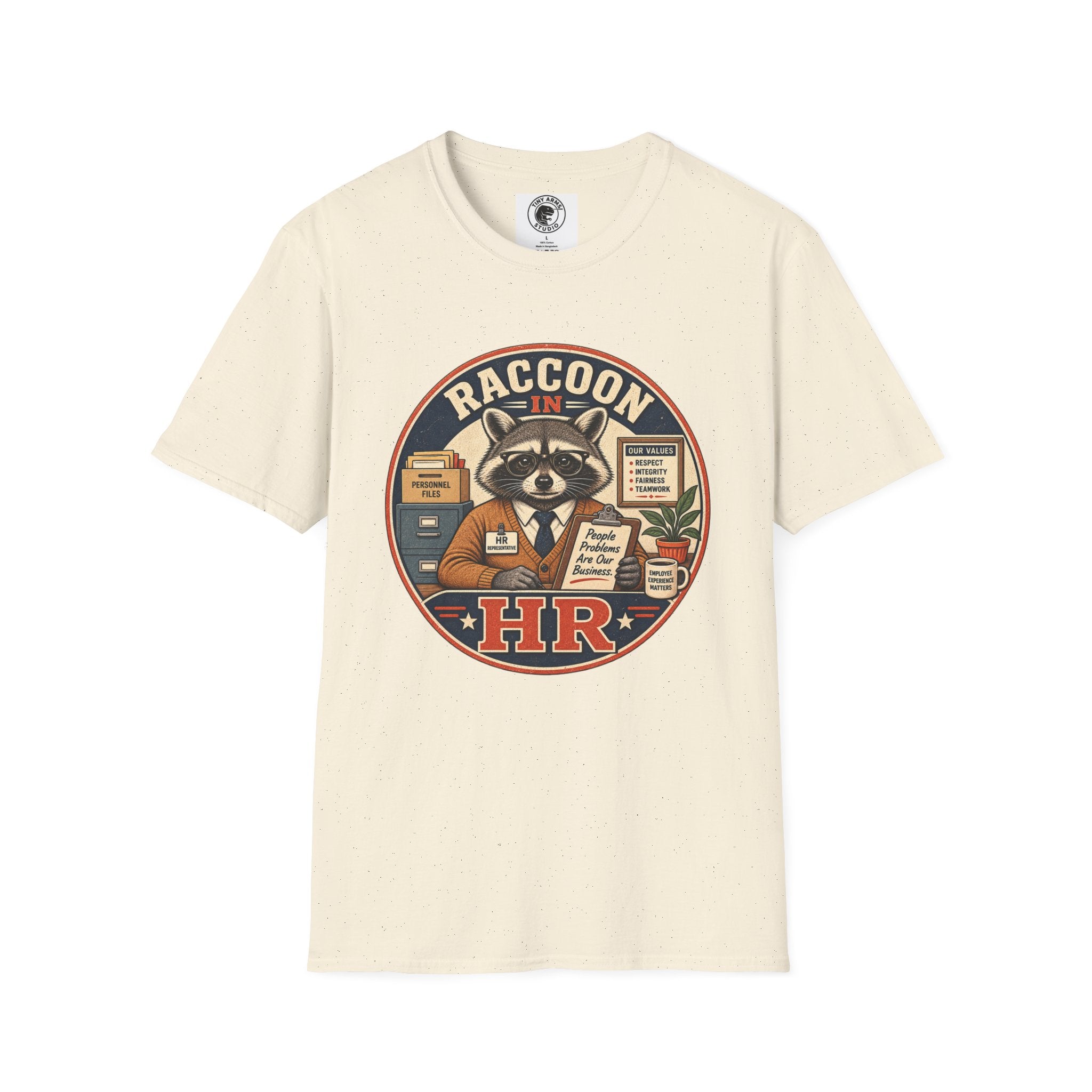 Raccoon in HR T-Shirt | Office Humor, Retro Animal Illustration