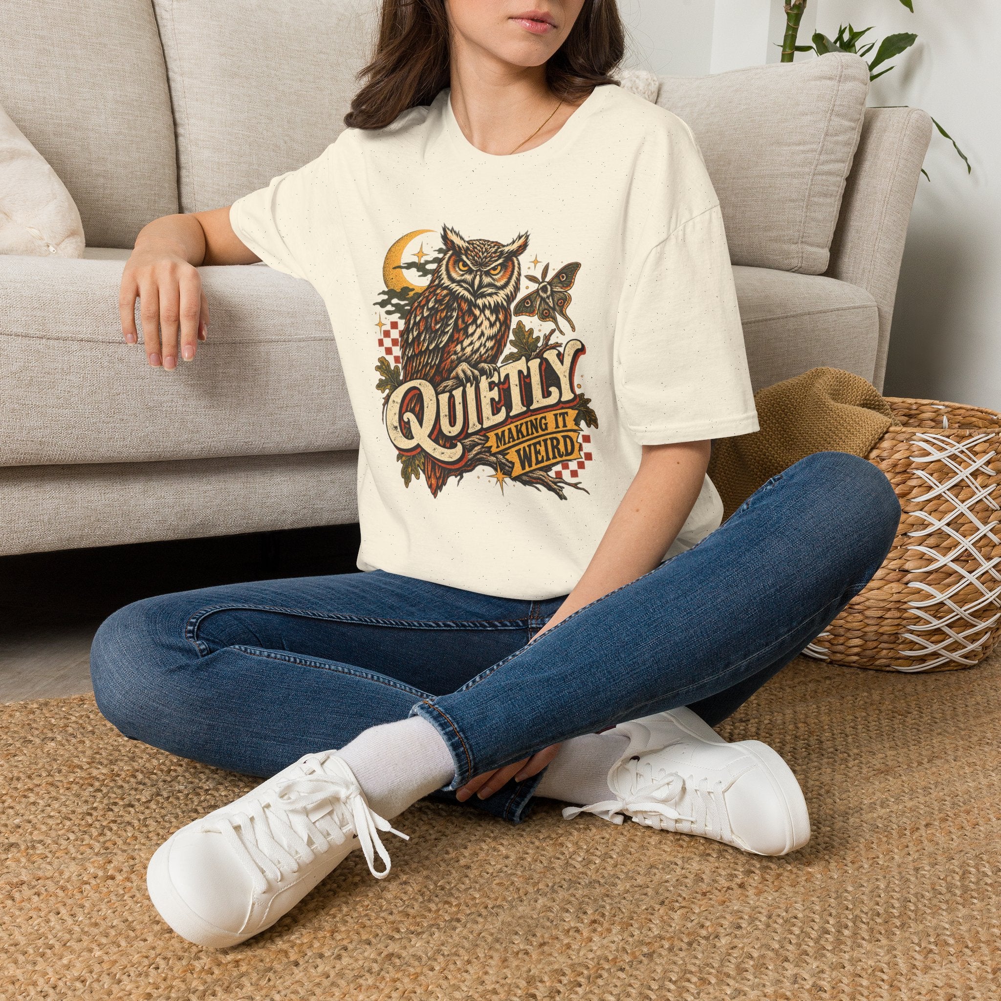 Quietly Making It Weird Retro Owl Graphic Tee | Vintage Woodland Shirt