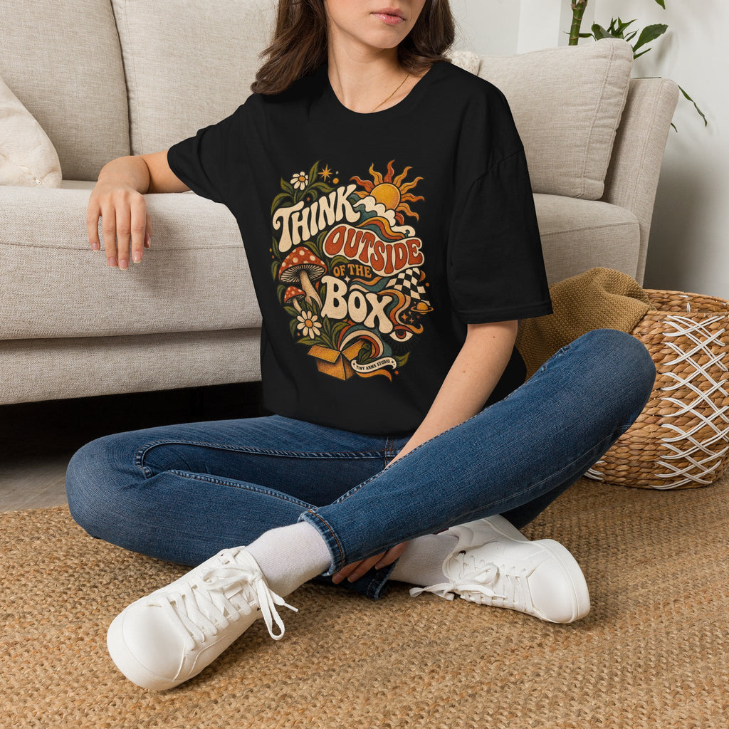 Think Outside the Box Retro Graphic Tee | Vintage Psychedelic Shirt