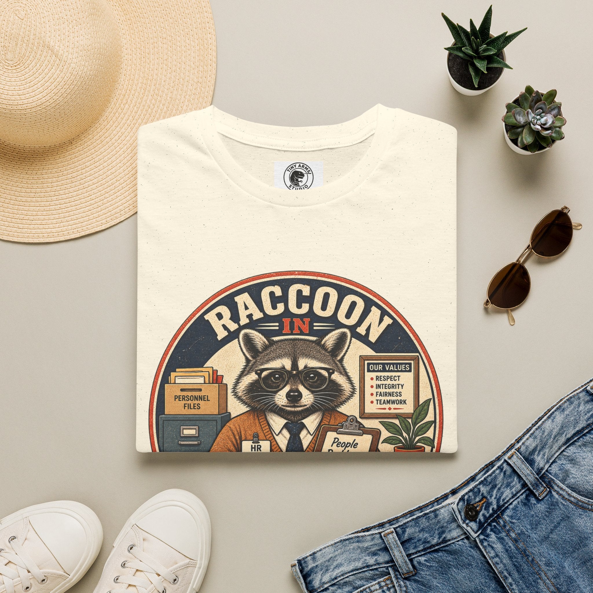 Raccoon in HR T-Shirt | Office Humor, Retro Animal Illustration