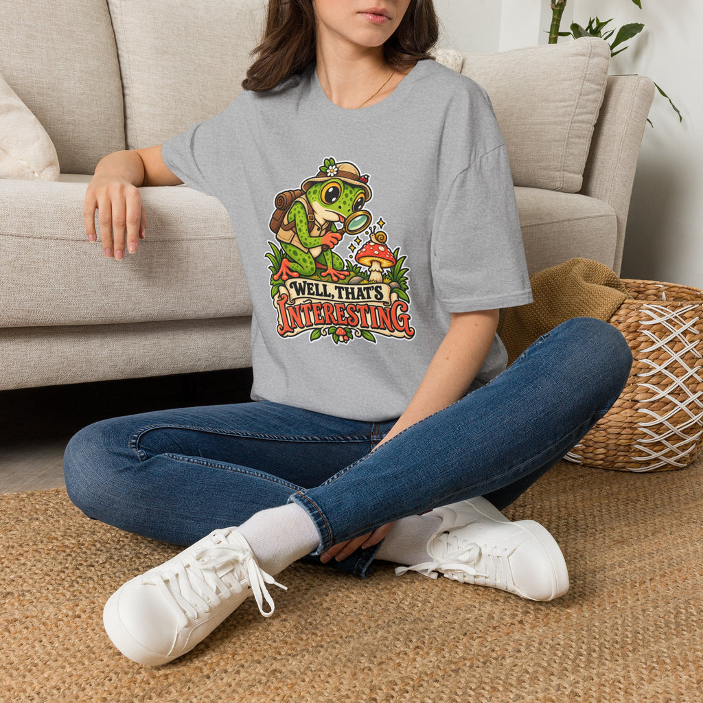 Curious Frog Explorer Magnifying Glass T-Shirt | Mushroom Nature Illustration