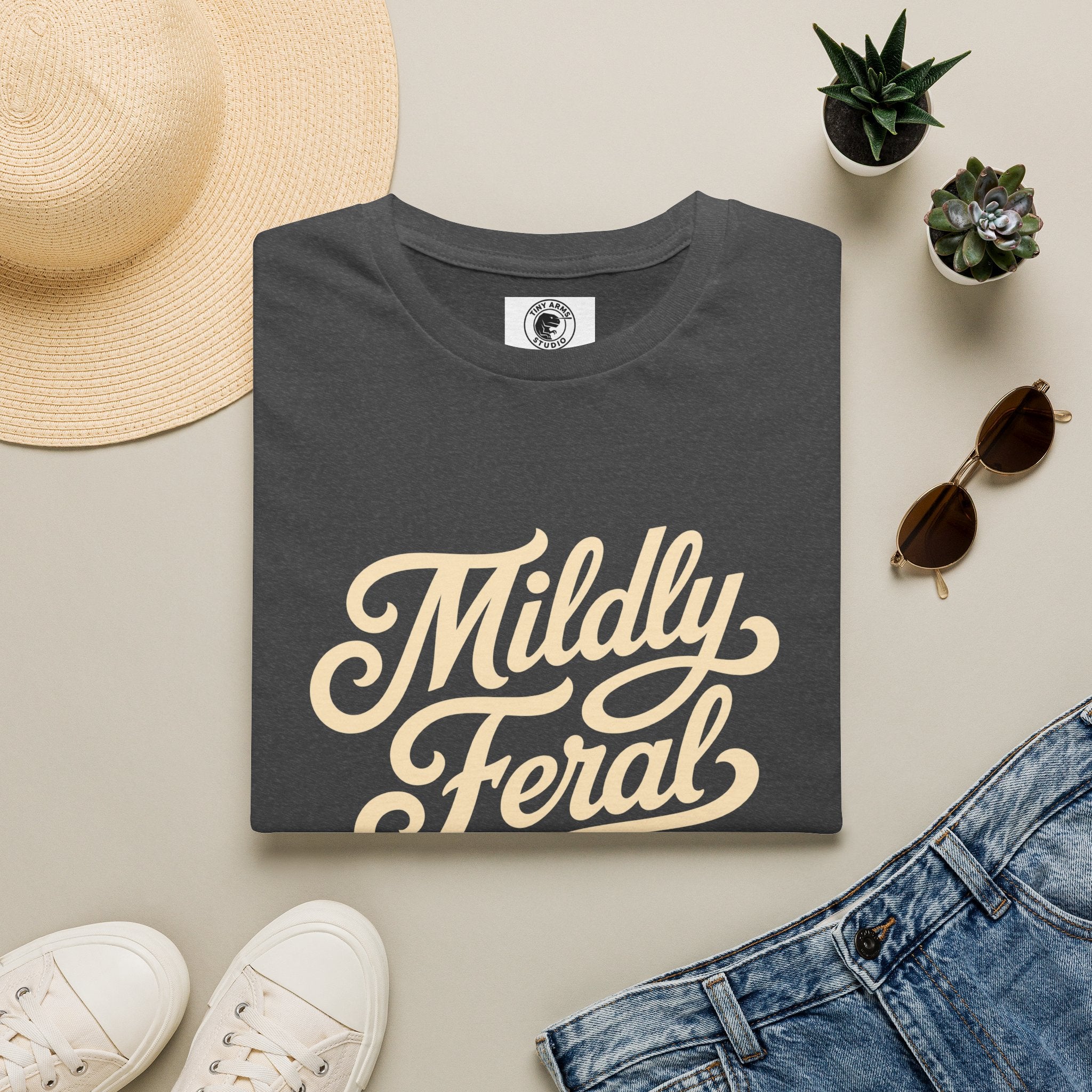Mildly Feral T-Shirt | Script Retro Typography, Casual Graphic Tee