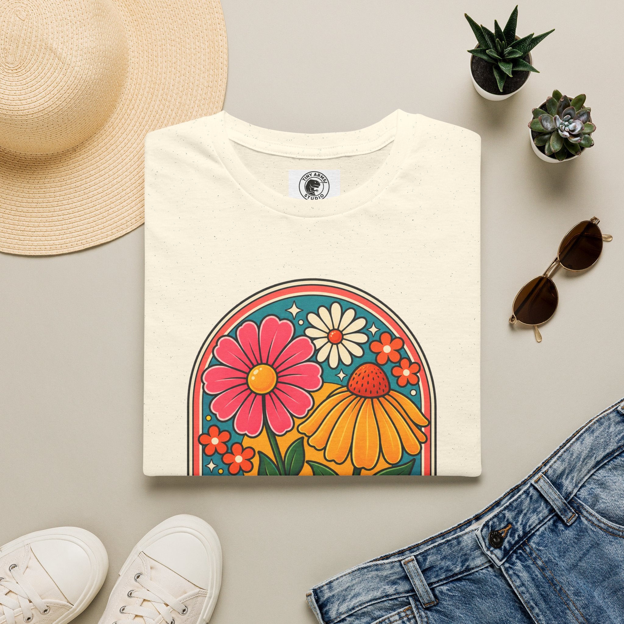 Bloom As You Are T-Shirt | Retro Floral Arch Design