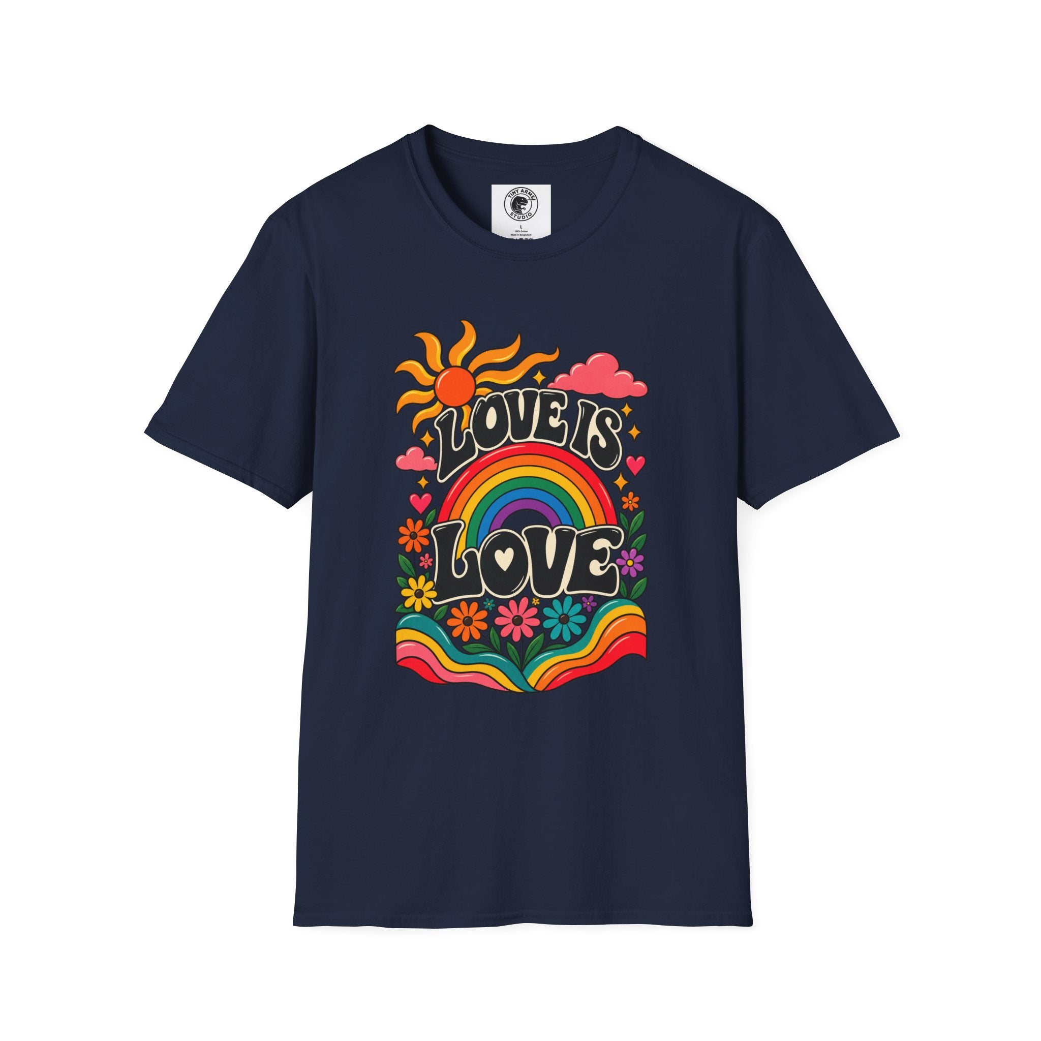 Love Is Love rainbow retro print T-Shirt | Pride, 70s sun design