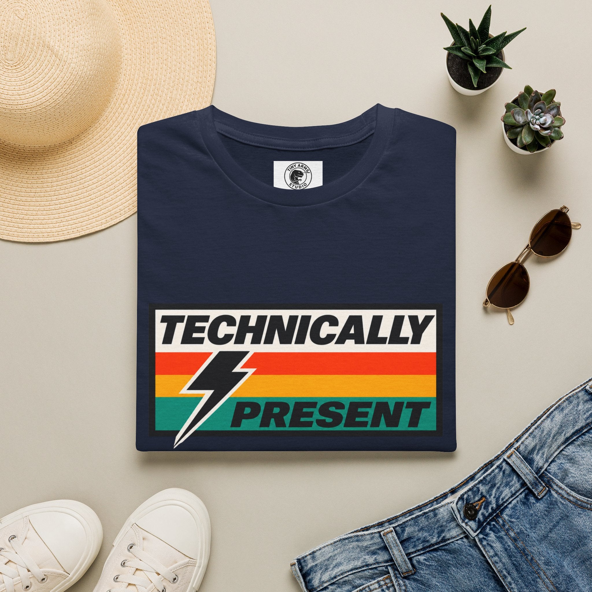 Technically Present T-Shirt | Lightning Retro Stripe Graphic Tee