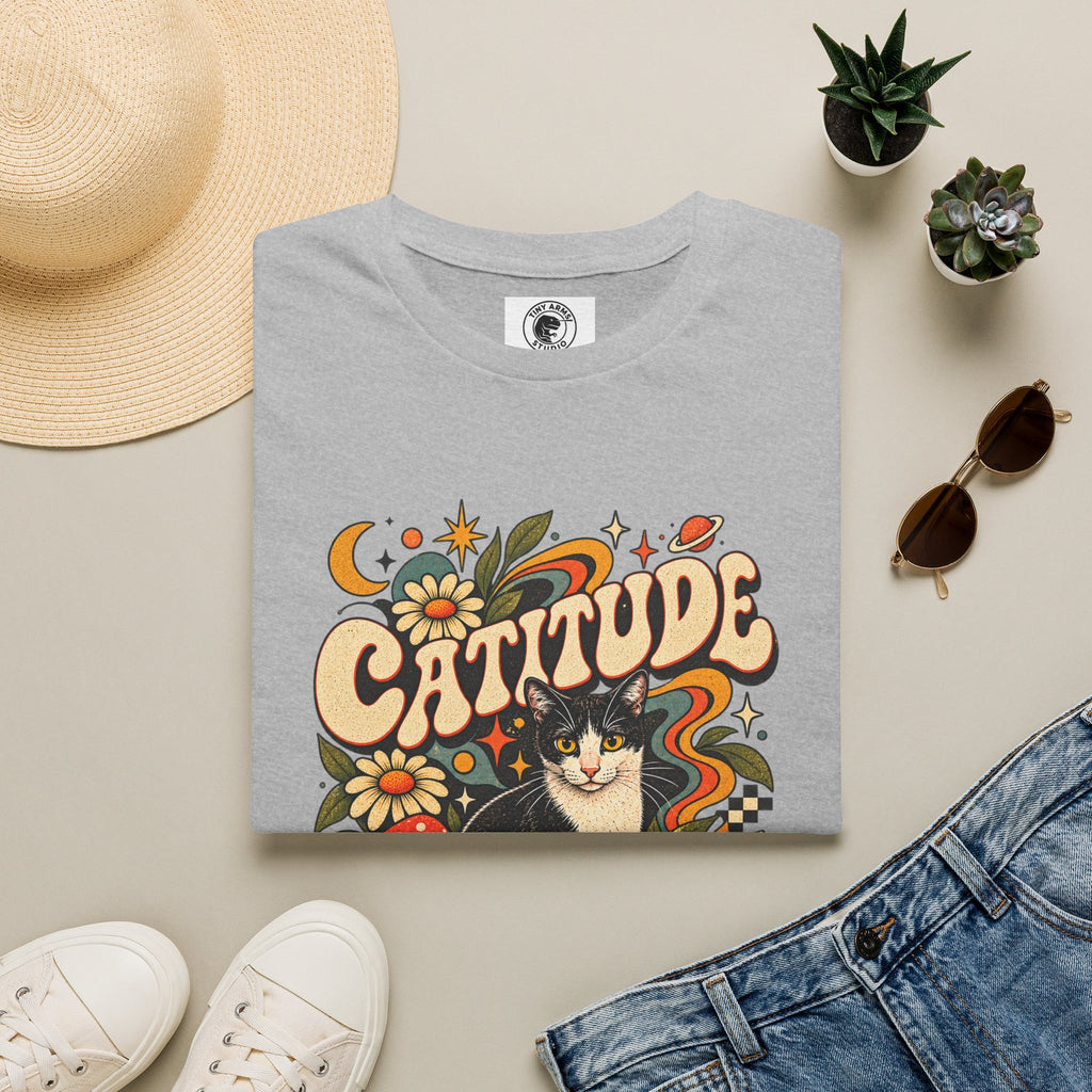 Catitude Retro Cat Graphic Tee | Vintage 70s Tuxedo Cat Shirt