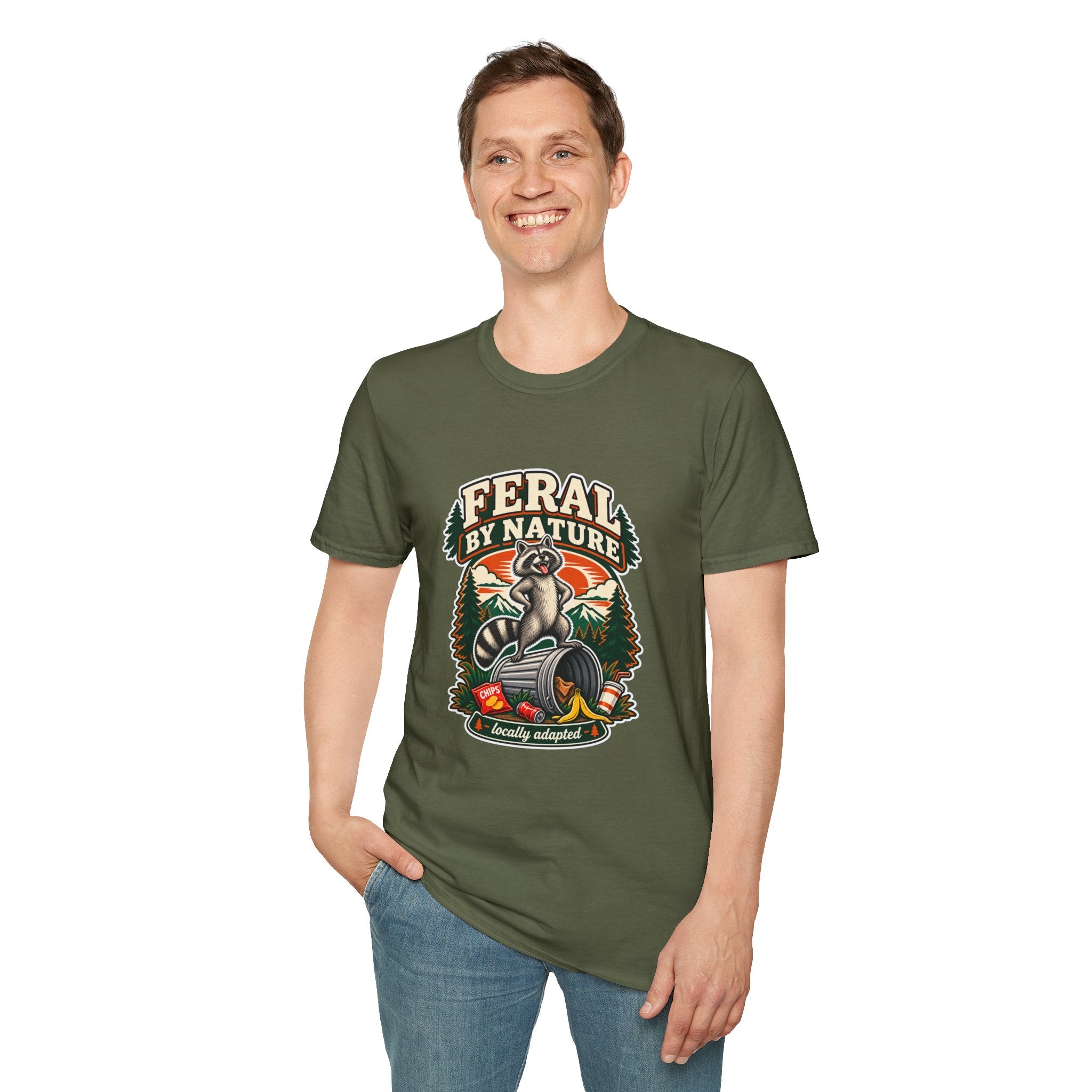 Feral By Nature raccoon graphic T-Shirt | nature outdoors vintage camping
