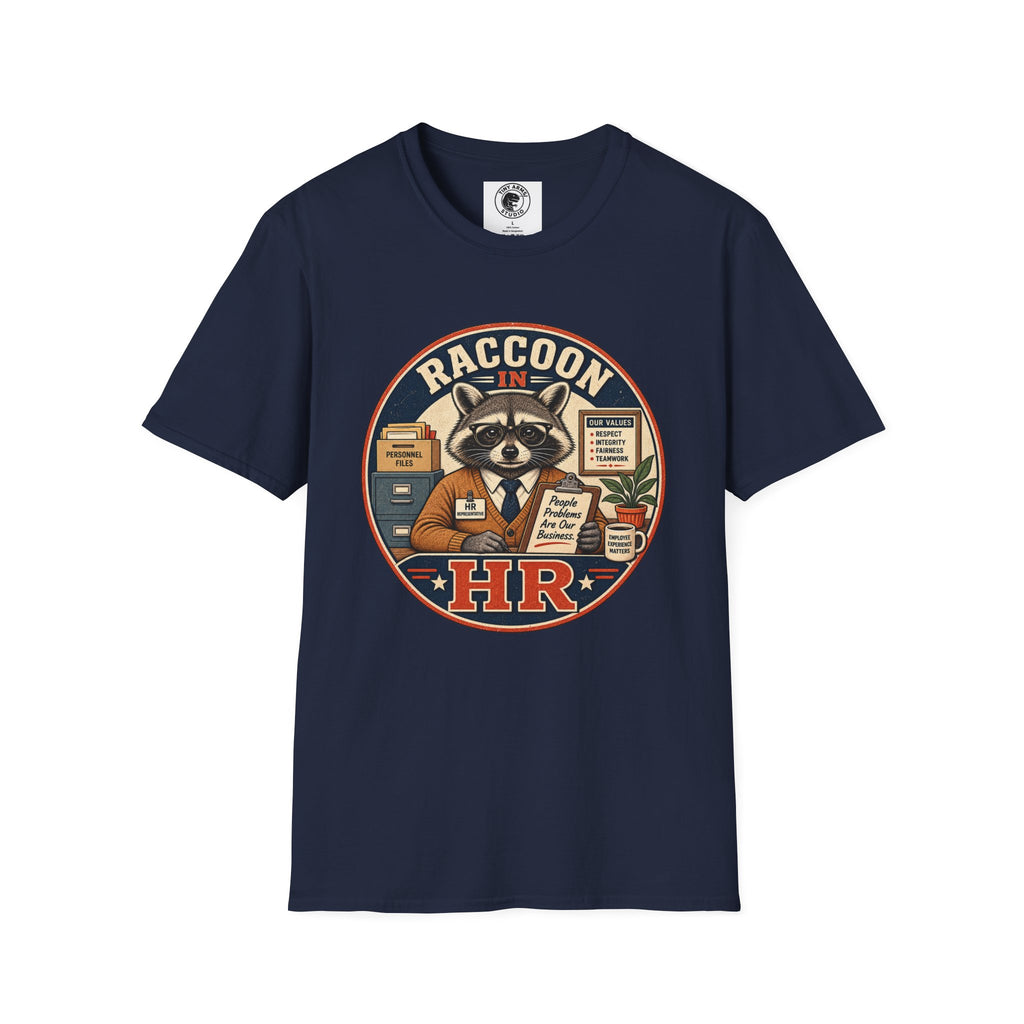 Raccoon in HR T-Shirt | Office Humor, Retro Animal Illustration