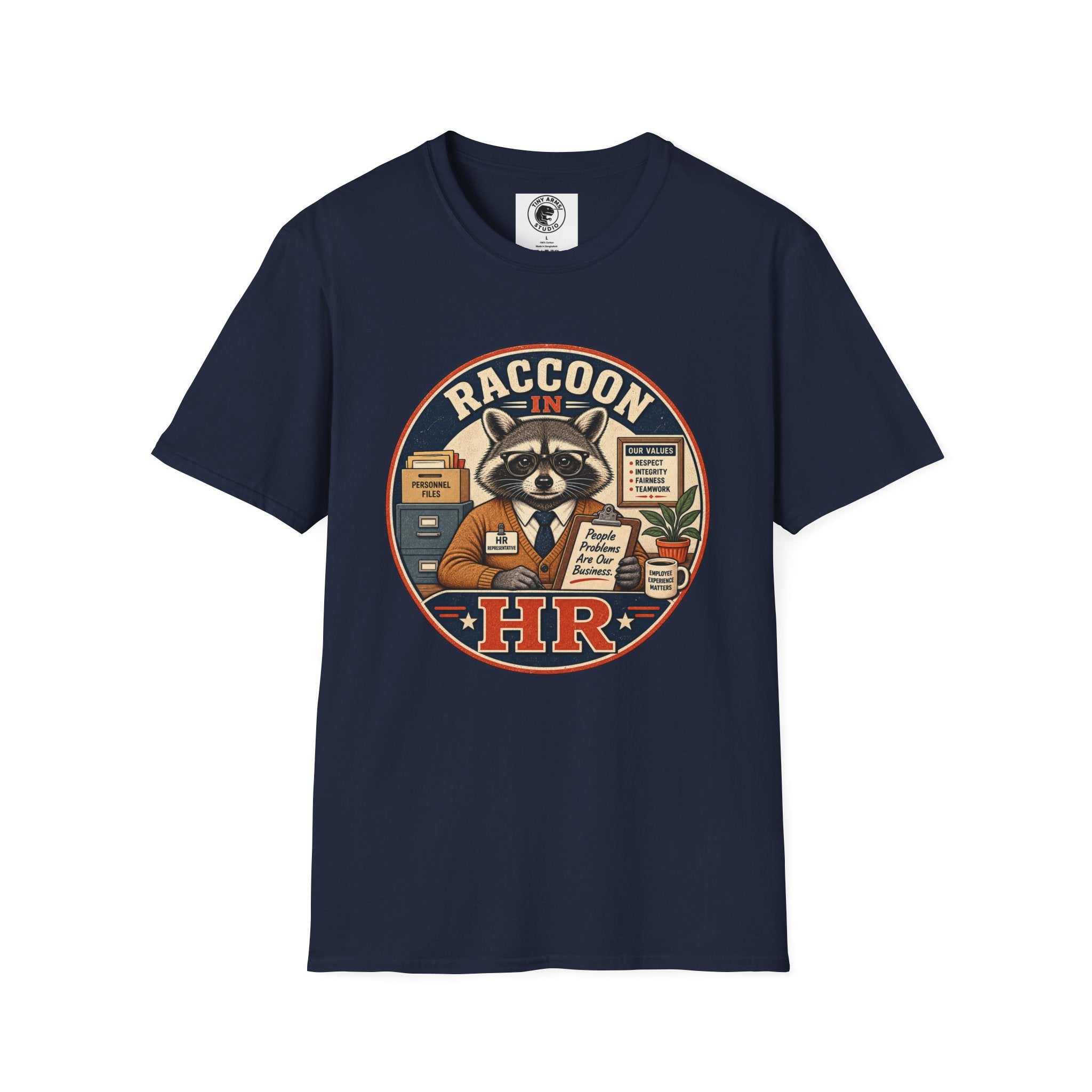 Raccoon in HR T-Shirt | Office Humor, Retro Animal Illustration