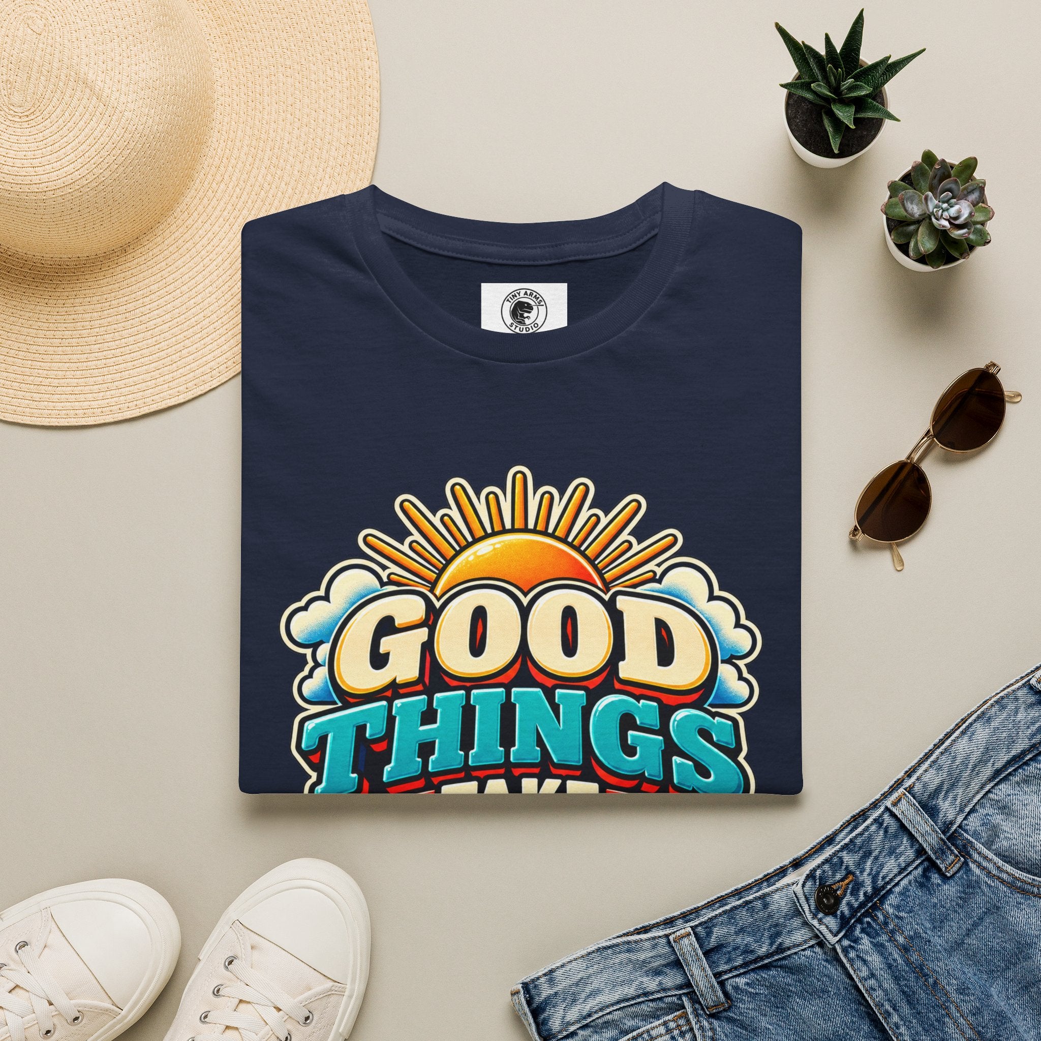 Good Things Take Time T-Shirt | Retro Sunrise Typography