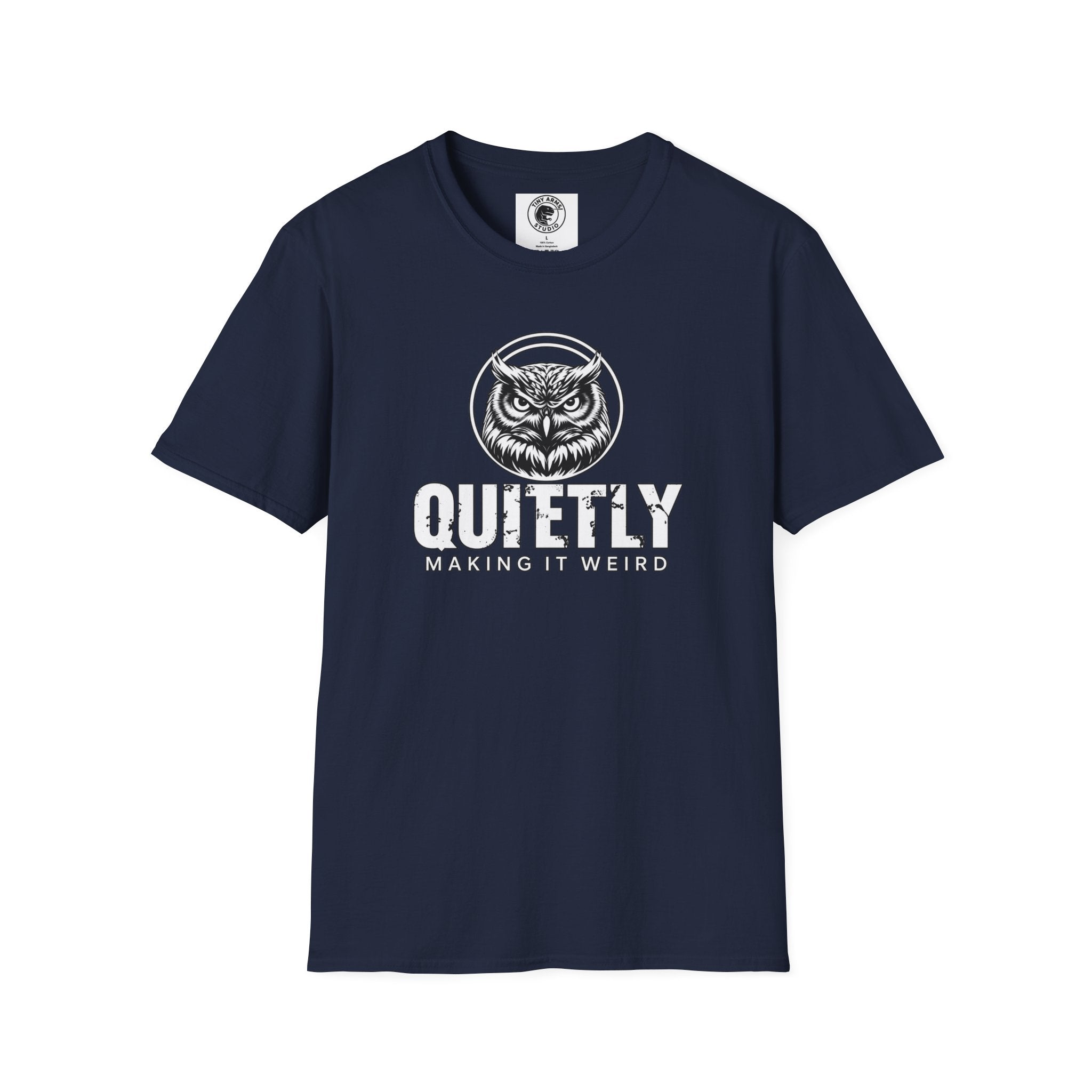 Quietly Making It Weird owl illustration T-Shirt | Vintage black line art