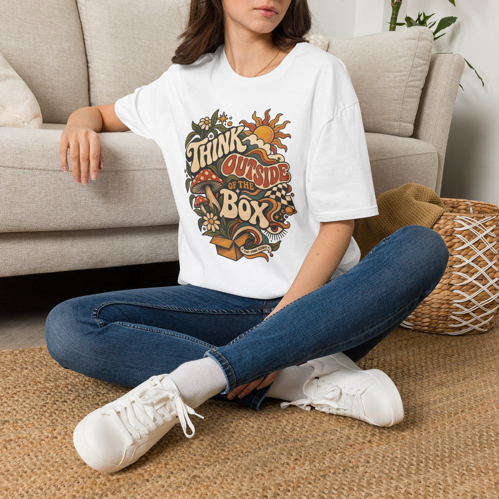 Think Outside the Box Retro Graphic Tee | Vintage Psychedelic Shirt