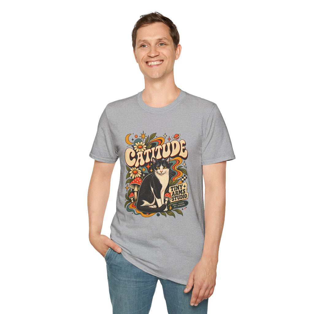 Catitude Retro Cat Graphic Tee | Vintage 70s Tuxedo Cat Shirt