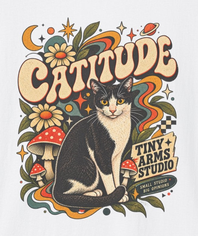 Catitude Retro Cat Graphic Tee | Vintage 70s Tuxedo Cat Shirt