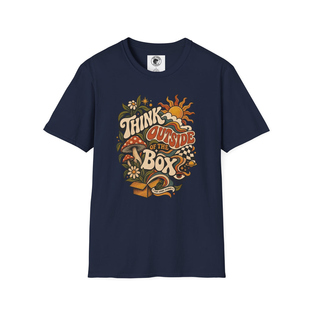 Think Outside the Box Retro Graphic Tee | Vintage Psychedelic Shirt