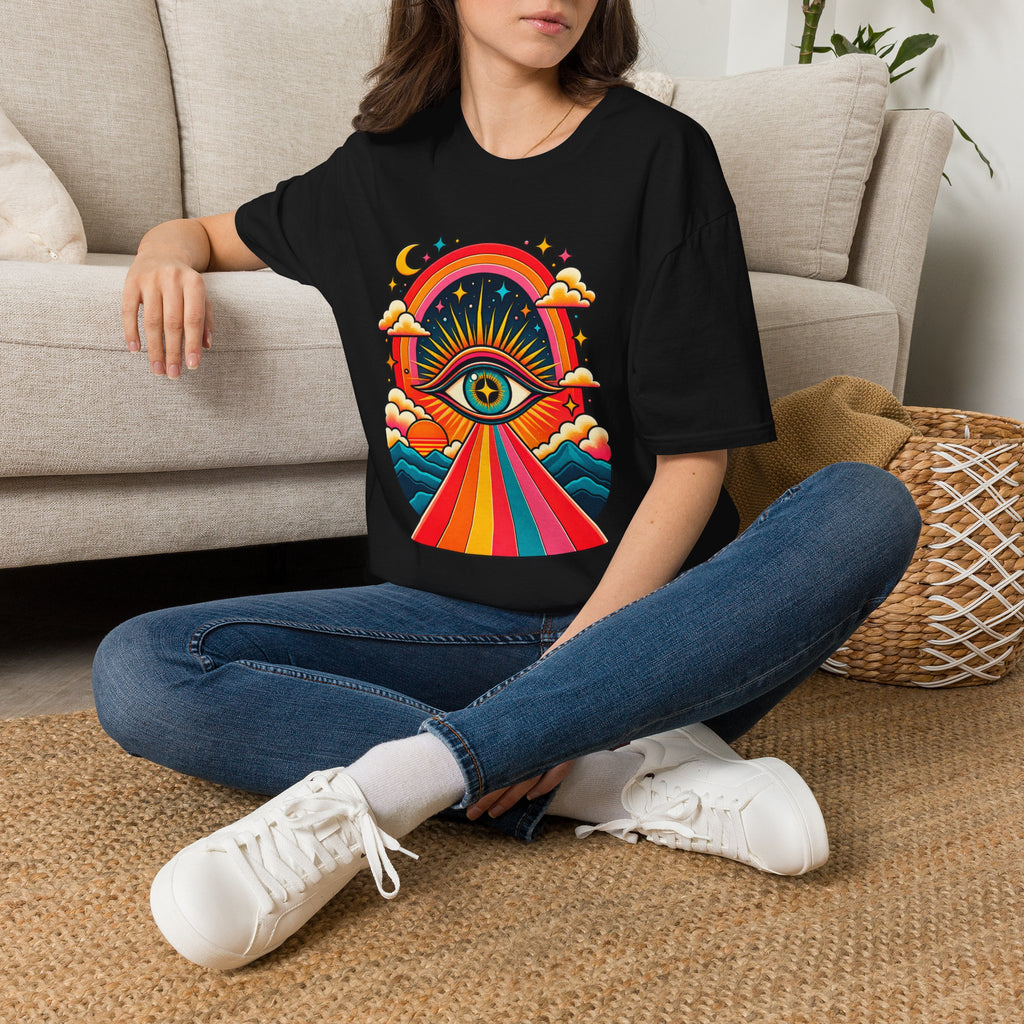 Psychedelic All-Seeing Eye T-Shirt | Rainbow Retro Sunburst