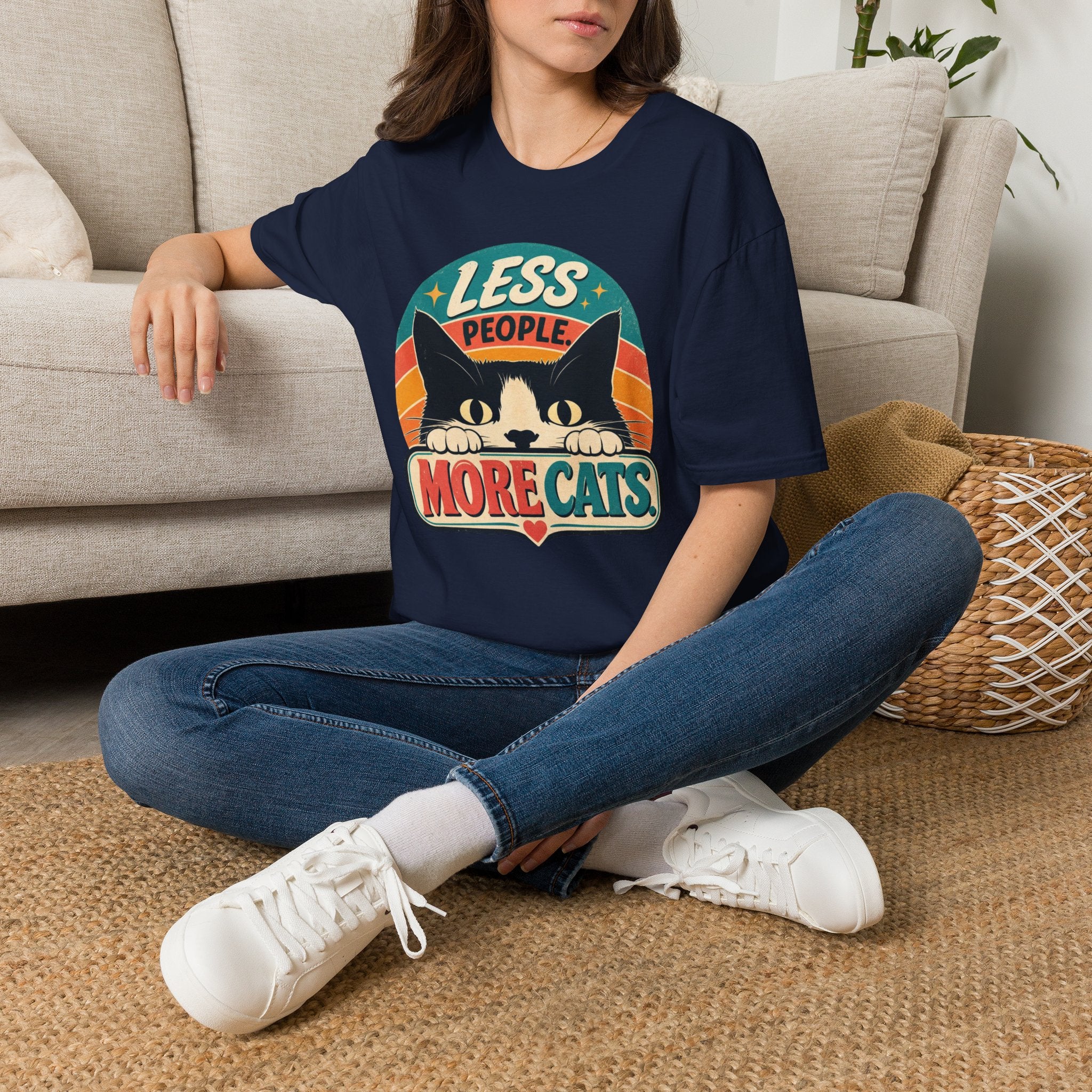 Less People More Cats T-Shirt | Retro Cat Graphic Tee