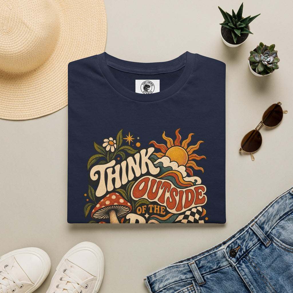 Think Outside the Box Retro Graphic Tee | Vintage Psychedelic Shirt