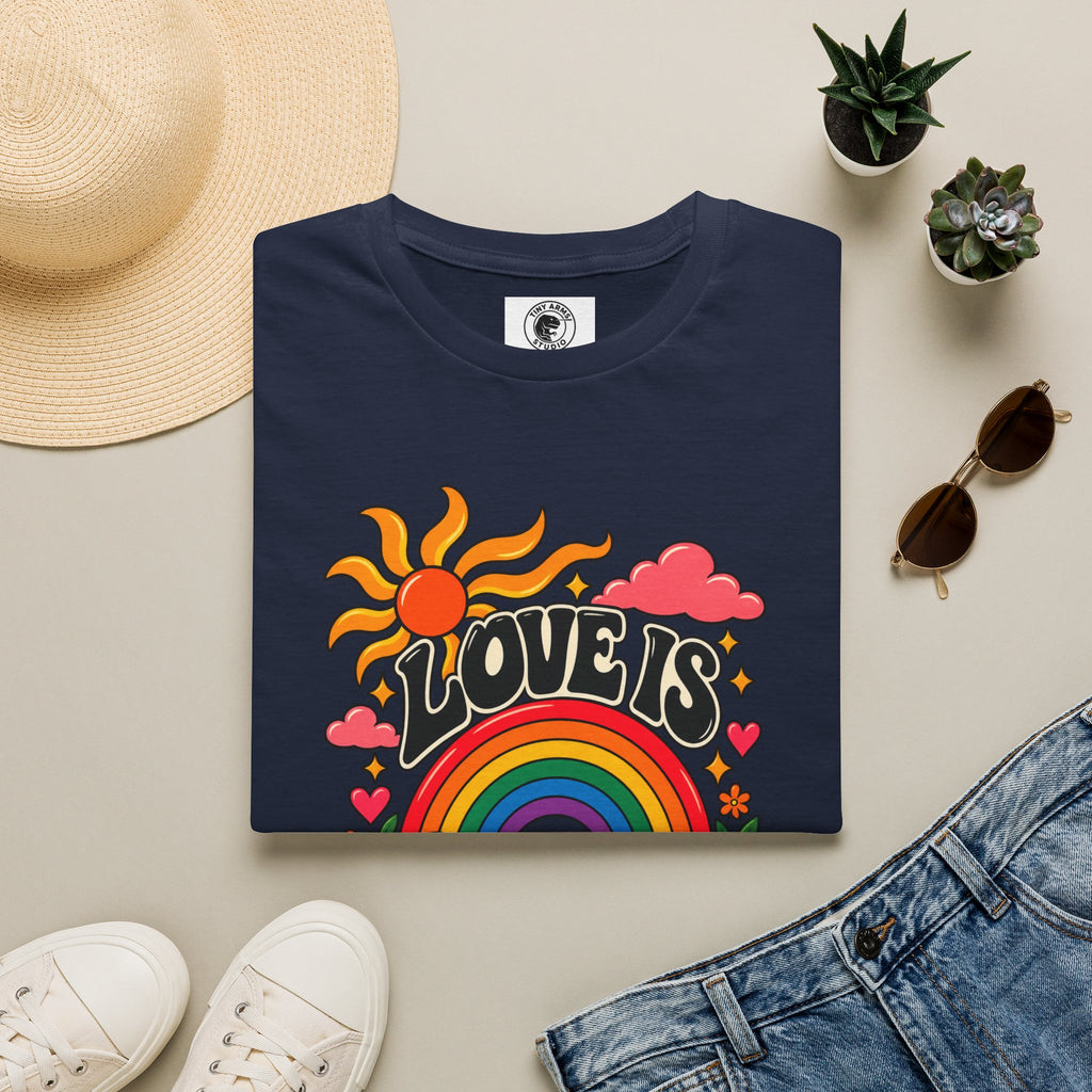 Love Is Love rainbow retro print T-Shirt | Pride, 70s sun design