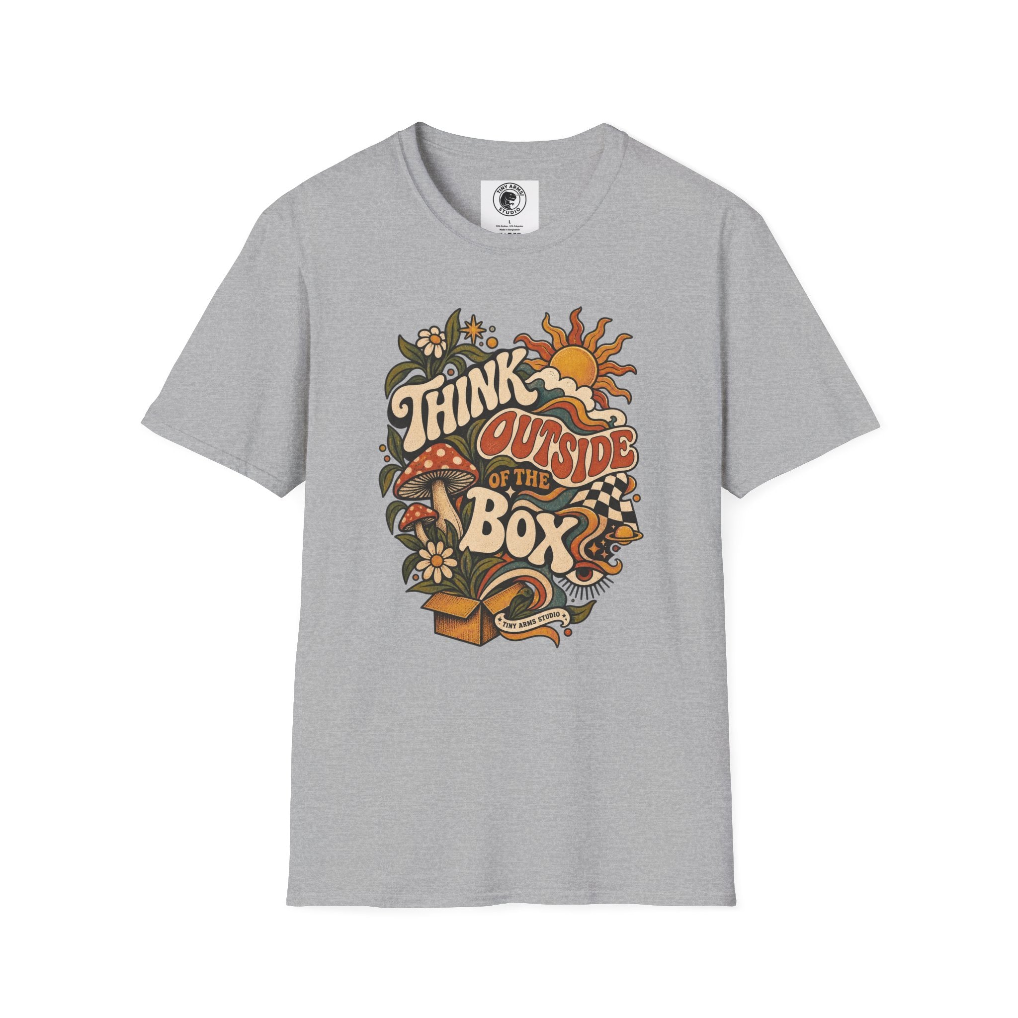 Think Outside the Box Retro Graphic Tee | Vintage Psychedelic Shirt