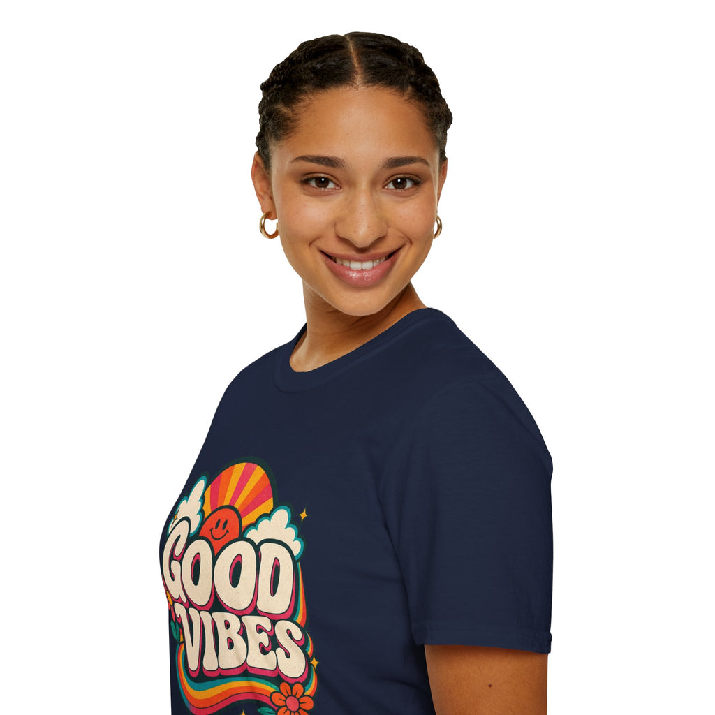 Good Vibes T-Shirt | Retro Rainbow Smiley Tee
